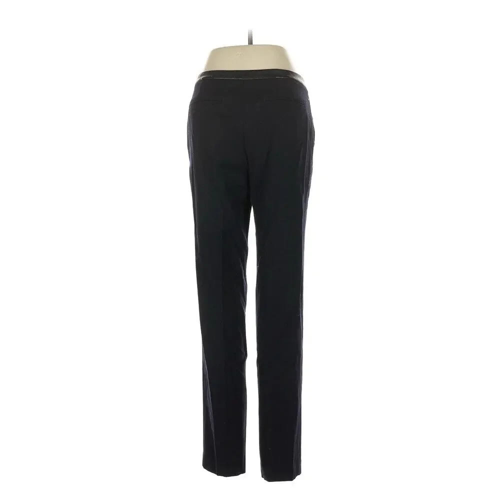 Tory Burch Black Wool Blend Straight Leg Dress Pants Leather Trim Size 2